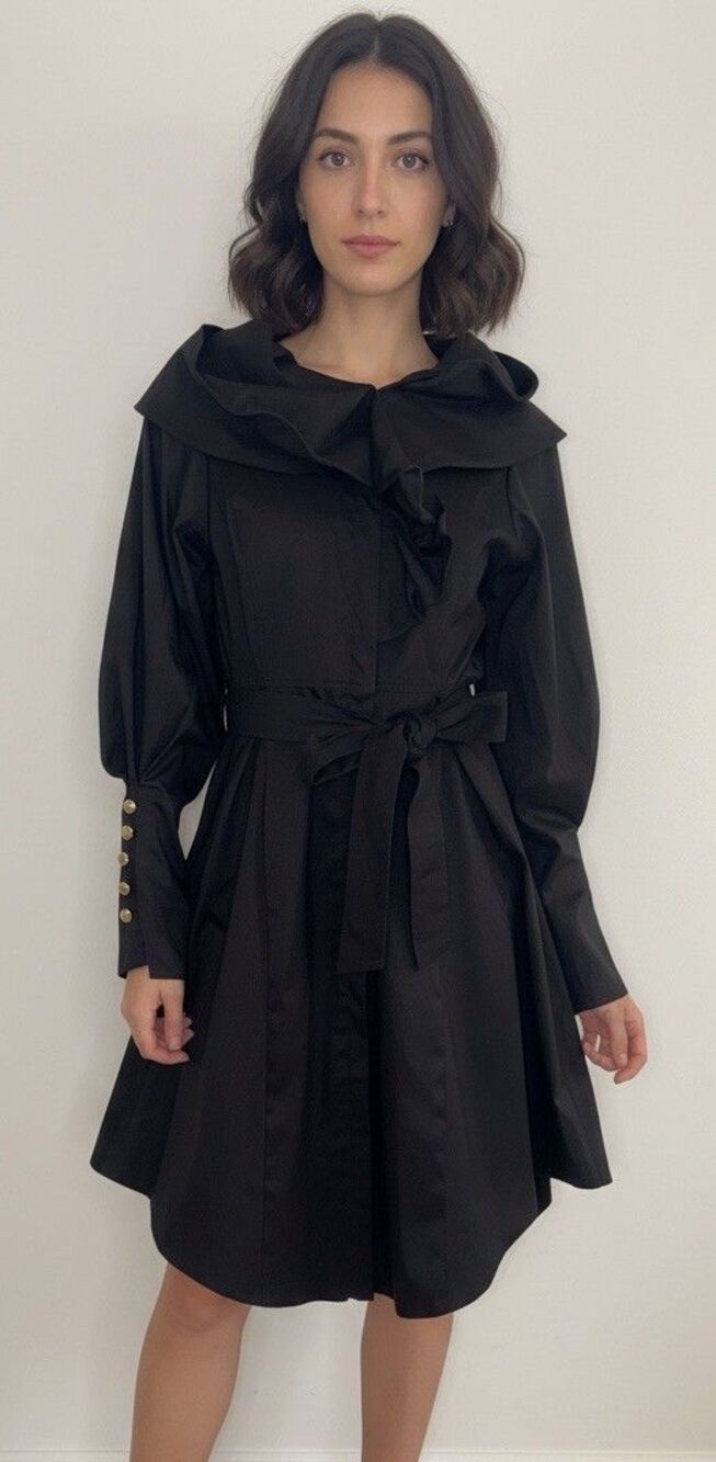 Samuel Dong Iridescent Ruffle Trench Bubble Dress Coat Size XS